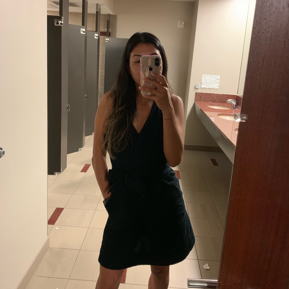 Navy blue day linen dress